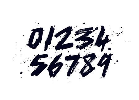 Vector Hand Drawn Set of Numbers. Brush painted digits. Lettering.のイラスト素材