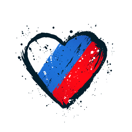Russian flag in the form of a big heart. Vector illustration on white background. Brush strokes drawn by hand. Independence Day of Russia.のイラスト素材
