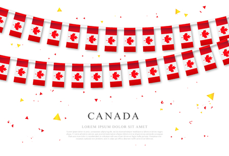 Garland of Canadian flags. Canada Day. Vector illustration on white background. Elements for design.のイラスト素材