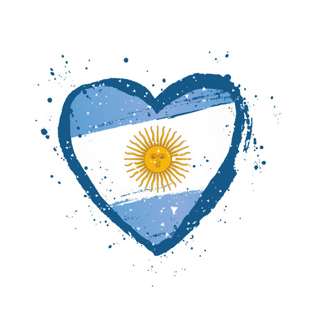 Argentine flag in the form of a big heart. Vector illustration on white background. Brush strokes drawn by hand. Independence Day.のイラスト素材