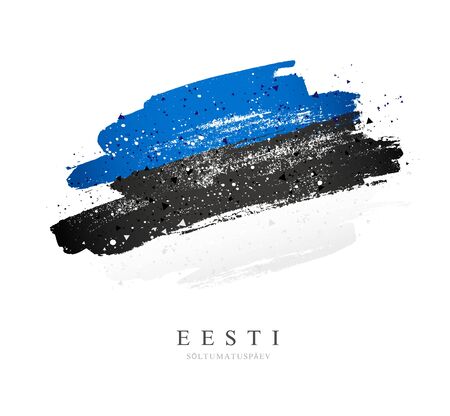 Flag of Estonia. Vector illustration on white background. Brush strokes drawn by hand. Independence Day.のイラスト素材