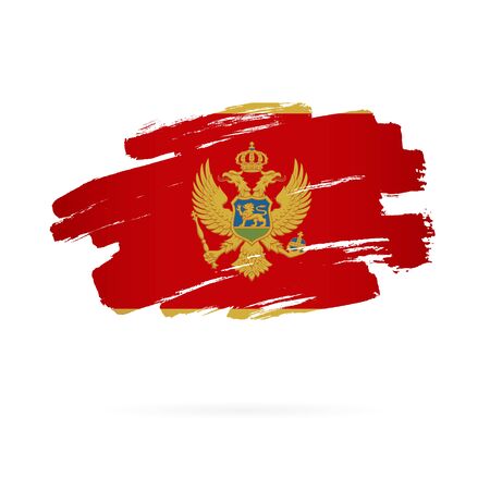 Montenegrin flag. Vector illustration on white background. Brush strokes drawn by hand. Independence Day of Montenegro.のイラスト素材