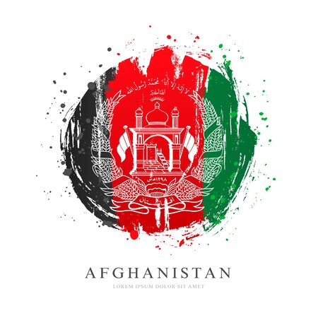 Afghan flag in the shape of a big circle. Vector illustration on a white background. Brush strokes are drawn by hand. Afghanistan Independence Day.のイラスト素材