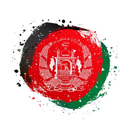 Afghan flag in the shape of a circle. August 19 - Independence Day of Afghanistan. Vector illustration on a white background. Brush strokes are drawn by hand.のイラスト素材