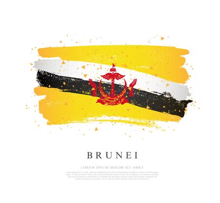 Flag of Brunei. Vector illustration on a white background. Brush strokes are drawn by hand. Independence Day.のイラスト素材