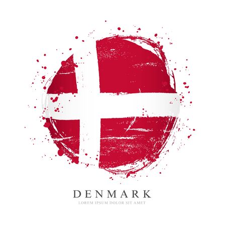 Danish flag in the shape of a big circle. Vector illustration on a white background. Brush strokes are drawn by hand. Denmark Independence Day.のイラスト素材