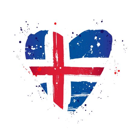 Icelandic flag in the form of a big heart. Vector illustration on a white background. Brush strokes are drawn by hand. Iceland Independence Day.のイラスト素材