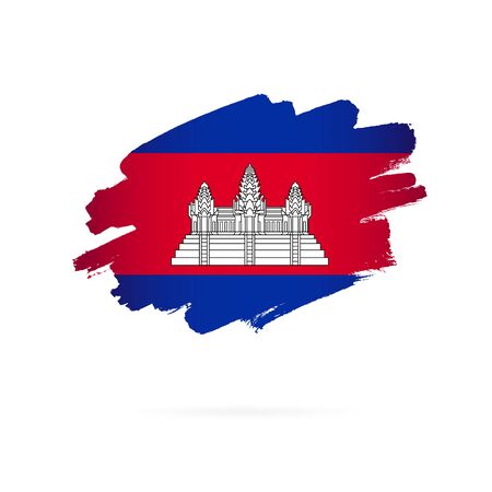Cambodian flag. Vector illustration on a white background. Brush strokes are drawn by hand. Cambodia Independence Day.のイラスト素材