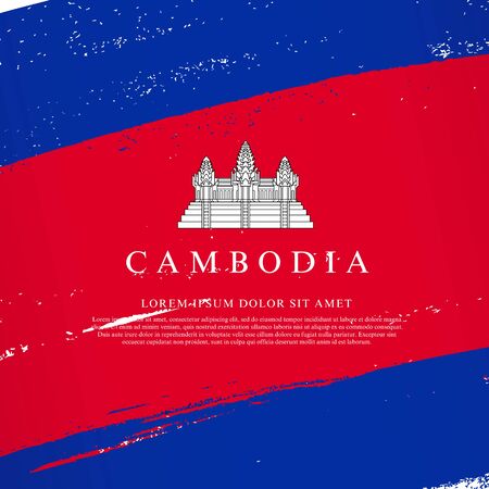 Flag of Cambodia. Vector illustration on a white background. Brush strokes are drawn by hand. Independence Day.のイラスト素材