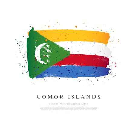 Flag of Comoros. Vector illustration on a white background. Brush strokes are drawn by hand. Independence Day.のイラスト素材