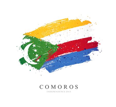 Flag of Comoros. Vector illustration on a white background. Brush strokes are drawn by hand. Independence Day.のイラスト素材