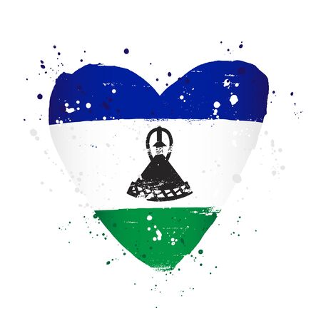 Flag of Lesotho in the form of a big heart. Vector illustration on a white background. Brush strokes are drawn by hand. Independence Day.のイラスト素材