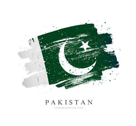Flag of Pakistan. Vector illustration on a white background. Brush strokes are drawn by hand. Independence Day.のイラスト素材