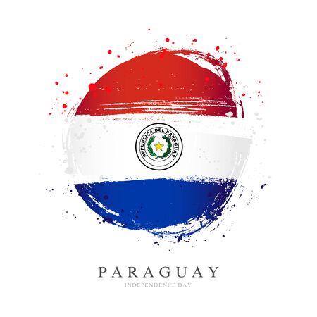 Paraguay flag in the shape of a big circle. Vector illustration on a white background. Brush strokes are drawn by hand. Independence Day.のイラスト素材