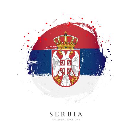Serbia flag in the shape of a big circle. Vector illustration on a white background. Brush strokes are drawn by hand. Independence Day.のイラスト素材