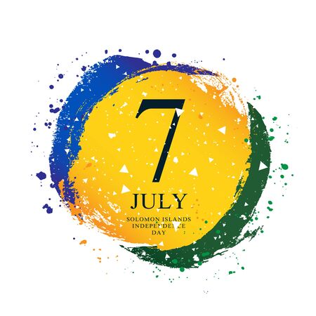 Flag of Solomon Islands in the shape of a circle. July 7 - Independence Day. Vector illustration on a white background. Brush strokes are drawn by hand.のイラスト素材