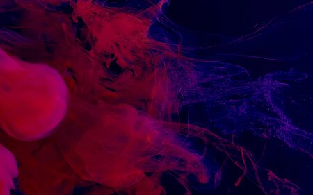 Beautiful color abstract background. Space background. Blue and red watercolor ink in water on a black background. Cool trending screensaver. Neural networks.の写真素材