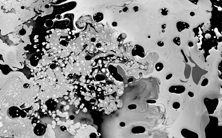 Black and white watercolor ink in oil water. Cool trending screensaver. Abstract trending background.の写真素材