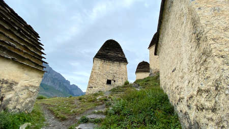 City of the Dead, Dargavs. The oldest burial. Ancient architecture of North Ossetia, Russia. Small...