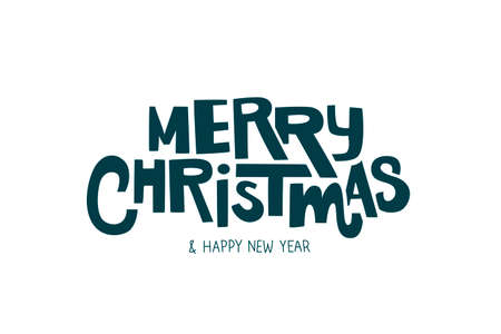 Lettering Merry Christmas and Happy New Year. Unique handwritten New Year lettering. Vector illustration on isolated background.のイラスト素材