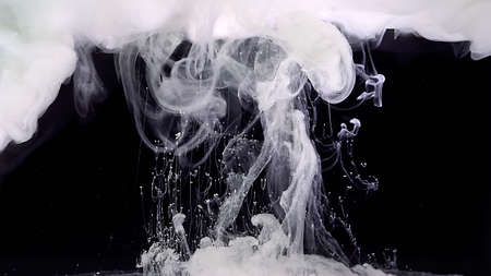 Cosmic magic background. White cloud of ink. Waves and drops of white paints. White abstract...