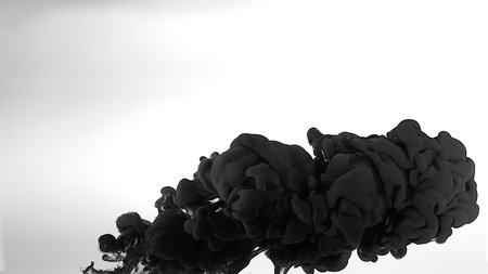 Awesome abstract background. Black cloud of ink on a white background. Drops of black ink in water. Cosmic star background. Environmental pollution concept. Beautiful wallpaper for your desktop.の写真素材