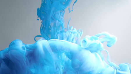 Awesome abstract background. Blue and white cloud of ink on a white background. Drops of blue ink in...
