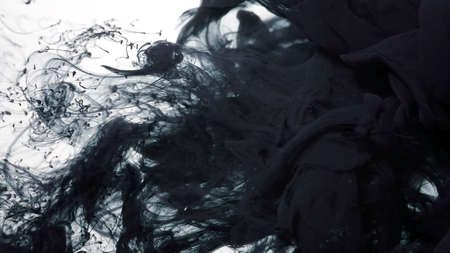 Awesome abstract background. Black cloud of ink on a white background. Black watercolor ink in water...