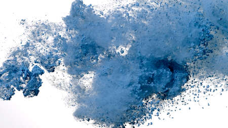 Drops of blue ink in water. Colored acrylic paints in water. Light blue watercolor ink in water on a white background. Blue cloud of ink on a white background. Abstract background.の写真素材