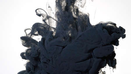 Black cloud of ink on a white background. Black watercolor ink in water on a white background. Colored acrylic paints are mixed in water. Awesome abstract background.の写真素材