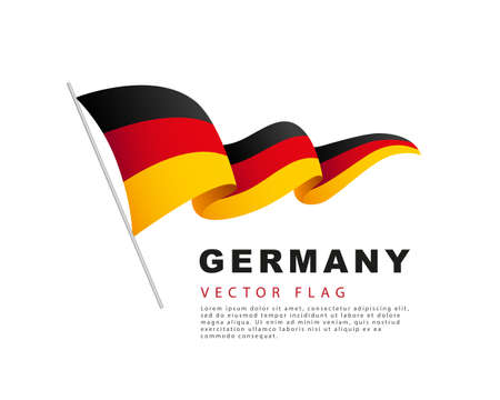 The flag of Germany hangs on a flagpole fluttering in the wind. Vector illustration isolated on white background. Colorful logo of the German flag.のイラスト素材