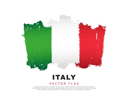 Italy flag. Freehand green, white and red brush strokes. Vector illustration isolated on white background. Italian flag colorful logo.のイラスト素材