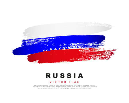 Russian flag. Hand-drawn white, blue and red brush strokes. Vector illustration isolated on white background. Colorful of the Russian flag.のイラスト素材