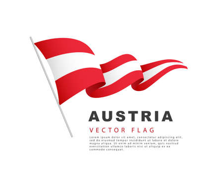 The flag of Austria hangs from a flagpole and flutters in the wind. Vector illustration isolated on white background. Austrian flag colorful.のイラスト素材