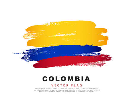 Colombia flag. Hand drawn yellow, blue and red brush strokes. Vector illustration isolated on white background. Colombian flag colorful.のイラスト素材