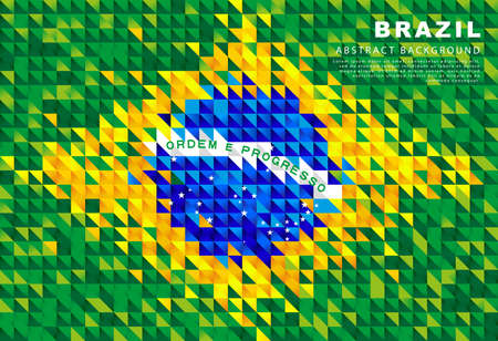 Brazil flag. Abstract background of small colorful triangles of green, yellow and blue colors in the form of the Brazilian flag. Vector illustration.のイラスト素材