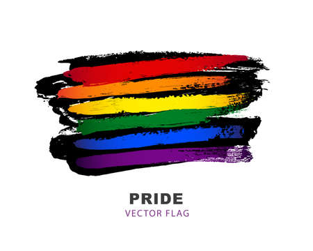 LGBT flag. Hand-drawn colored brush strokes. Vector illustration isolated on white background. Colorful rainbow flag .のイラスト素材