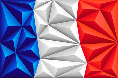 Abstract polygonal background with colorful blue, white and red stripes of the French flag. Polygonal flag of France. Vector illustration.のイラスト素材