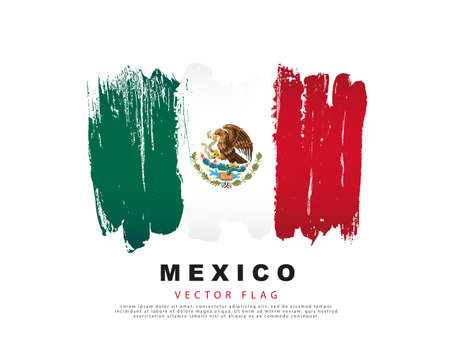 Mexico flag. Freehand green, white and red brush strokes. Vector illustration isolated on white background.のイラスト素材