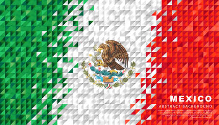 Mexico flag. Abstract background of small triangles in the form of colorful green, white and red stripes of the Mexican flag. Vector illustration.のイラスト素材