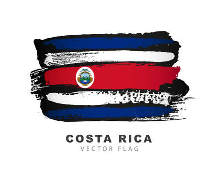Costa Rica flag. Hand-drawn colored brush strokes. Vector illustration isolated on white background.のイラスト素材
