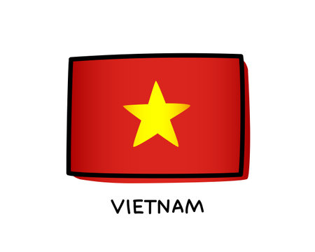 Vietnamese flag. Hand drawn red and yellow brush strokes. Black outline. Vector illustration isolated on white background.のイラスト素材