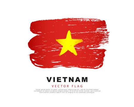 Vietnam flag. Hand drawn red and yellow brush strokes. Vector illustration isolated on white background.のイラスト素材