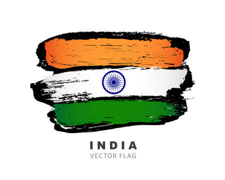 India flag. Hand-drawn colored brush strokes. Vector illustration isolated on white background.のイラスト素材