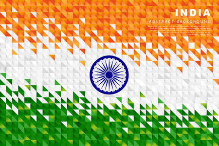 India flag. Abstract background of small triangles in the form of colorful orange, white and green stripes of the Indian flag. Vector illustration.のイラスト素材