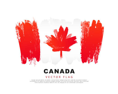 Flag of Canada. Hand drawn red and white brush strokes. Vector illustration isolated on white background.のイラスト素材