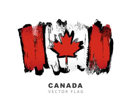 Flag of Canada. Hand-drawn colored brush strokes. Vector illustration isolated on white background.のイラスト素材