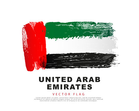 UAE flag. Freehand black, red, green and white brush strokes. Vector illustration isolated on white background.のイラスト素材