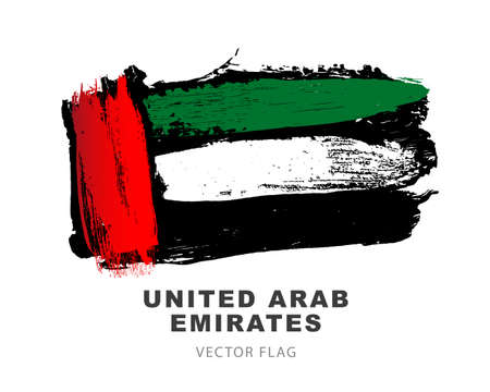 UAE flag. Hand-drawn colored brush strokes. Vector illustration isolated on white background.のイラスト素材