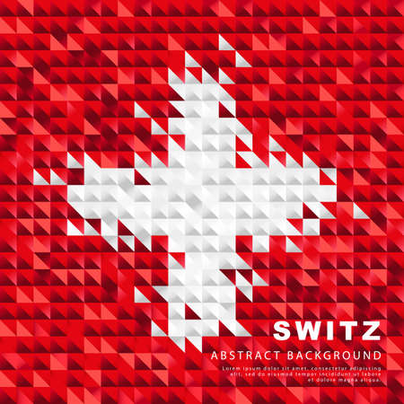 Switzerland flag. Abstract background of small colorful red and white triangles in the form of the Swiss flag. Vector illustration.のイラスト素材